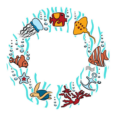 Circular ornament of marine life vector illustrationのイラスト素材
