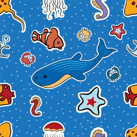 Pattern with sea animalsのイラスト素材