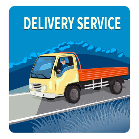 City truck with driver at nightのイラスト素材