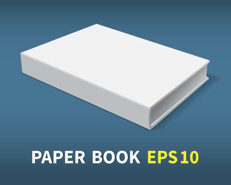  The book is in hardcover. He lies on the table. A clean white cover for your business that decorates your creativity. With soft shadows, a realistic image. Isolated. Vector illustration.のイラスト素材