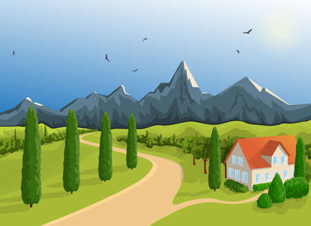 Landscape Mountain Houseのイラスト素材