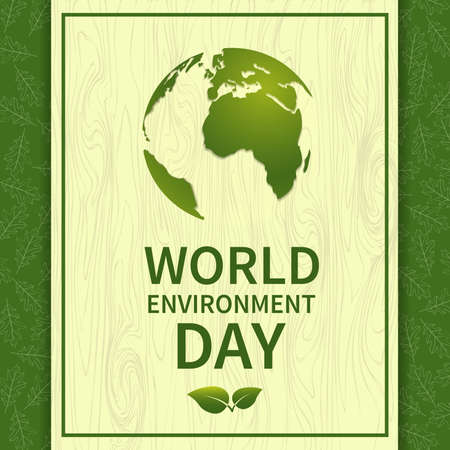 World Environment Day. Banner with globe on the background of leaves. For the design of postcards, posters and printing. Ecology. Vector illustration.のイラスト素材