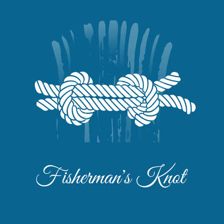 Sea, fishing knot, with an abstract pattern behind - grunge. On a blue background with an inscription. Icon. Vector illustration.のイラスト素材