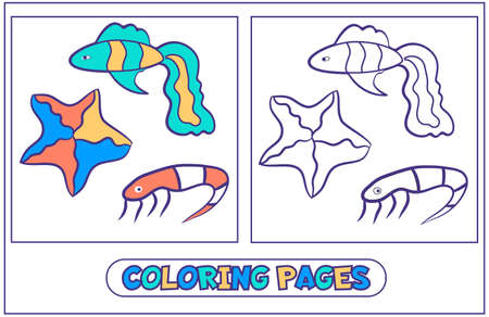 Marine inhabitants coloring pages3のイラスト素材