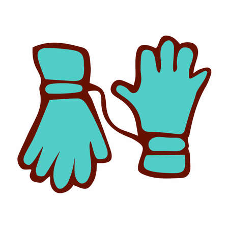 Bright-colored ski gloves. In the style of doodle. On white background, isolated. Vector illustration.のイラスト素材