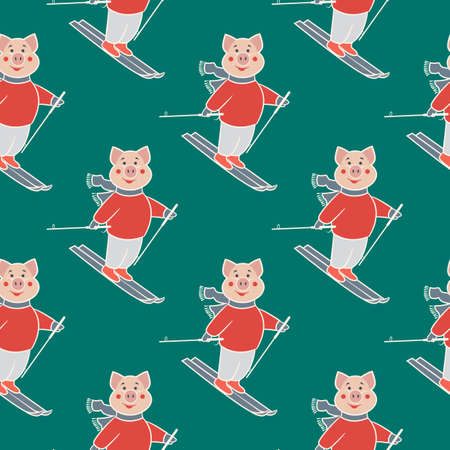 Skiing seamless patternのイラスト素材