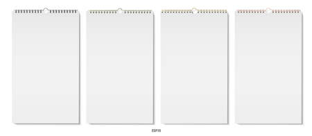 Realistic images of vertical notebooks with spirals. Silver, black, aluminum, for design. Mockup for design. White background, isolated vector illustrationのイラスト素材