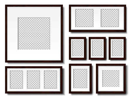Picture on the wall. Set of empty frames with passepartout, for interior design. Mockup, Isolated on a white background. Vector.のイラスト素材