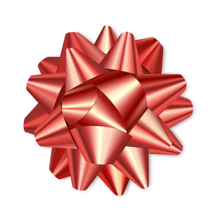 Big red bow, realistic. Accessory for gift wrapping. Top view.Isolated on a white background. Vector illustration.のイラスト素材