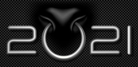 Bull 2021 silver vector on blackのイラスト素材