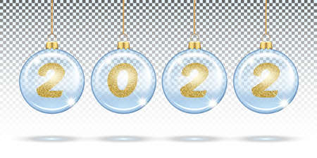 Transparent Christmas balls 2022 gold vector realistic eps 10のイラスト素材