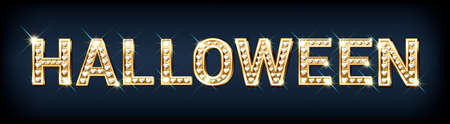 Festive banner with the word HALLOWEEN made of gold letters with diamondsのイラスト素材