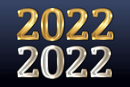 A set of metal numbers 2022, a symbol of the New Year. Layouts for Christmas greeting cards.のイラスト素材