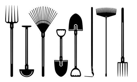 Garden tools set black and white silhouette Vector,のイラスト素材