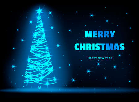 Christmas banner with glowing neon fir tree2のイラスト素材