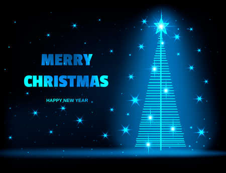 Christmas banner with glowing neon fir tree3のイラスト素材