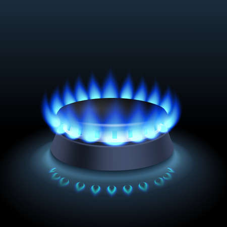 Gas burner with fire on a dark backgroundのイラスト素材