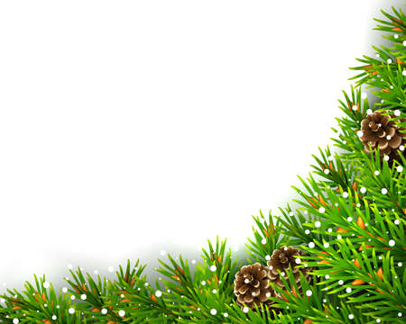Christmas mockup of fir paws with pine cones corner from bottomのイラスト素材