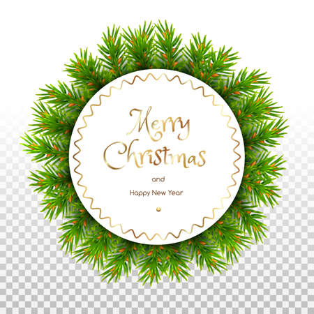 Christmas spruce paws mockup with round bannerのイラスト素材