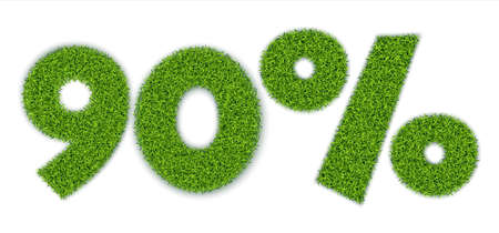 90 percent shapes with garden grass texture. Seasonal sale. banner for advertising. 3D realistic style. isolated on a white background. Vector.のイラスト素材