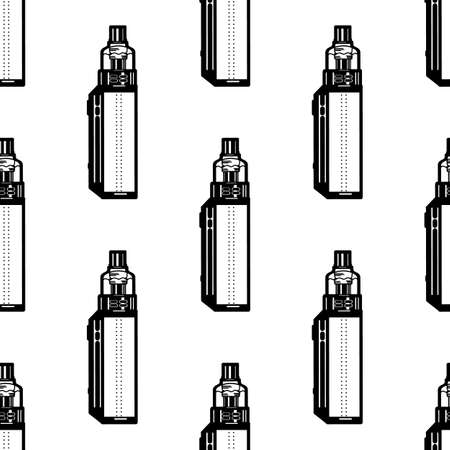 Seamless pattern of icons of electronic cigarettes and accessories. packaging and background for vape shop. vector illustration. E-cigarette on a white backgroundのイラスト素材