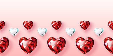 Horizontal border rubies and diamonds shape heartのイラスト素材