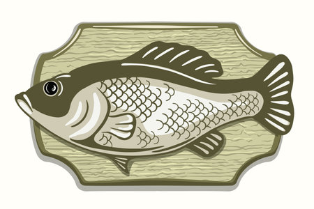fish on the board exhibit on the wallのイラスト素材