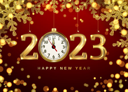 Banner metal numbers 2023 with gold watches vectorのイラスト素材