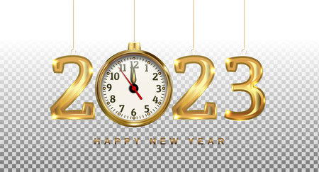 Set of metal numbers 2023 with gold watches isolatedのイラスト素材