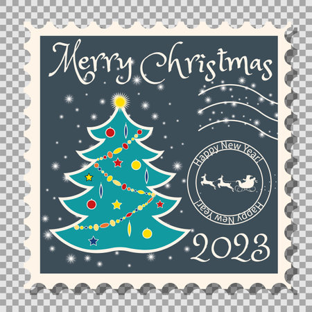 Christmas tree on a postage stamp vectorのイラスト素材