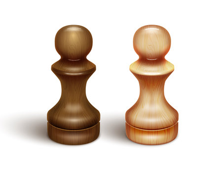 Two chess pieces - pawns. Made from lacquered wood. 3D realistic illustration. Isolated on white background. Vectorのイラスト素材