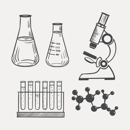 Set for chemical lessons sketch drawn vectorのイラスト素材