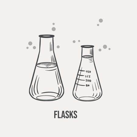 Sketch flasks set hand drawn on a light background. Vectorのイラスト素材