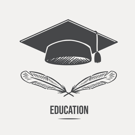 Sketch student hat drawn on a light background vectorのイラスト素材