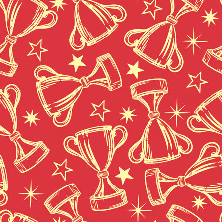 winner cup seamless pattern red vector sketchのイラスト素材