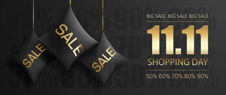 Shopping day 11.11 black pillows gold saleのイラスト素材