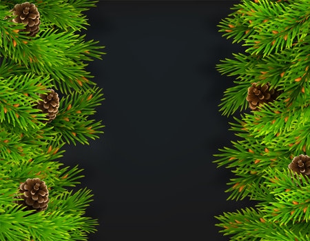 Christmas decor fir branches vertical banner vectorのイラスト素材