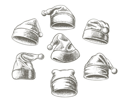 Santa Claus hat sketch set vector eps10のイラスト素材