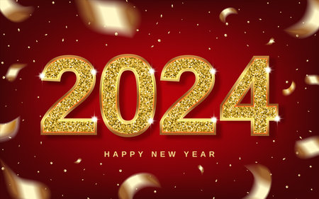 2024 golden glitter vector realistic eps10 red backgroundのイラスト素材