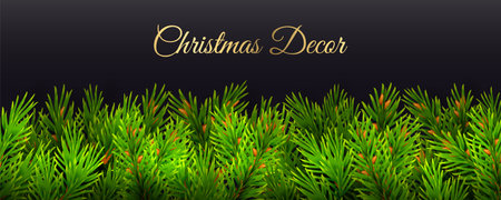 Border top of fir branches for Christmas vectorのイラスト素材