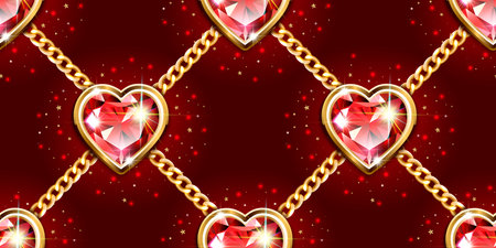 Red ruby heart shaped chain gold cage vectorのイラスト素材