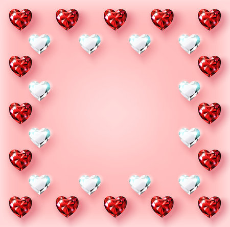 Frame poster rubies diamonds heart shaped pinkのイラスト素材