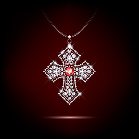 diamond sparkling cross on chain pendant vectorのイラスト素材