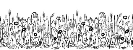 Seamless pattern Sketch grass doodle hand drawn vectorのイラスト素材