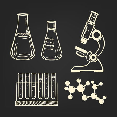 Set for chemical lessons sketch drawn vectorのイラスト素材
