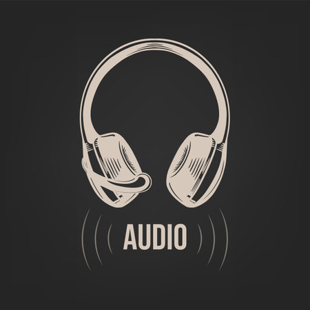 Sketch headphones drawn on a dark background vectorのイラスト素材