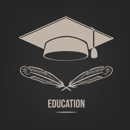 Sketch student hat drawn on a dark background vectorのイラスト素材