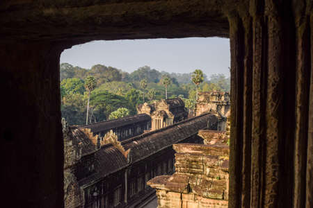 Looking through a window in Angkor Watの写真素材