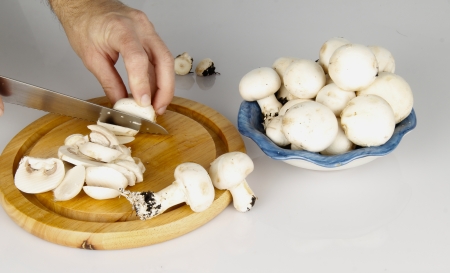  the cut champignones in the grey backgroundの写真素材