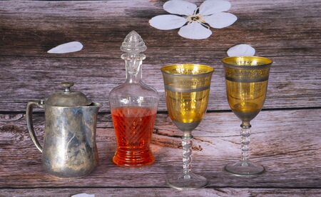 a magic object in the wood table ready for the potion of loveの写真素材